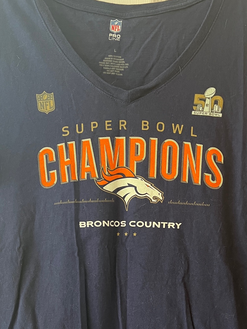 NFL Navy Denver Broncos Super Bowl Champions Tee with Orange Accents